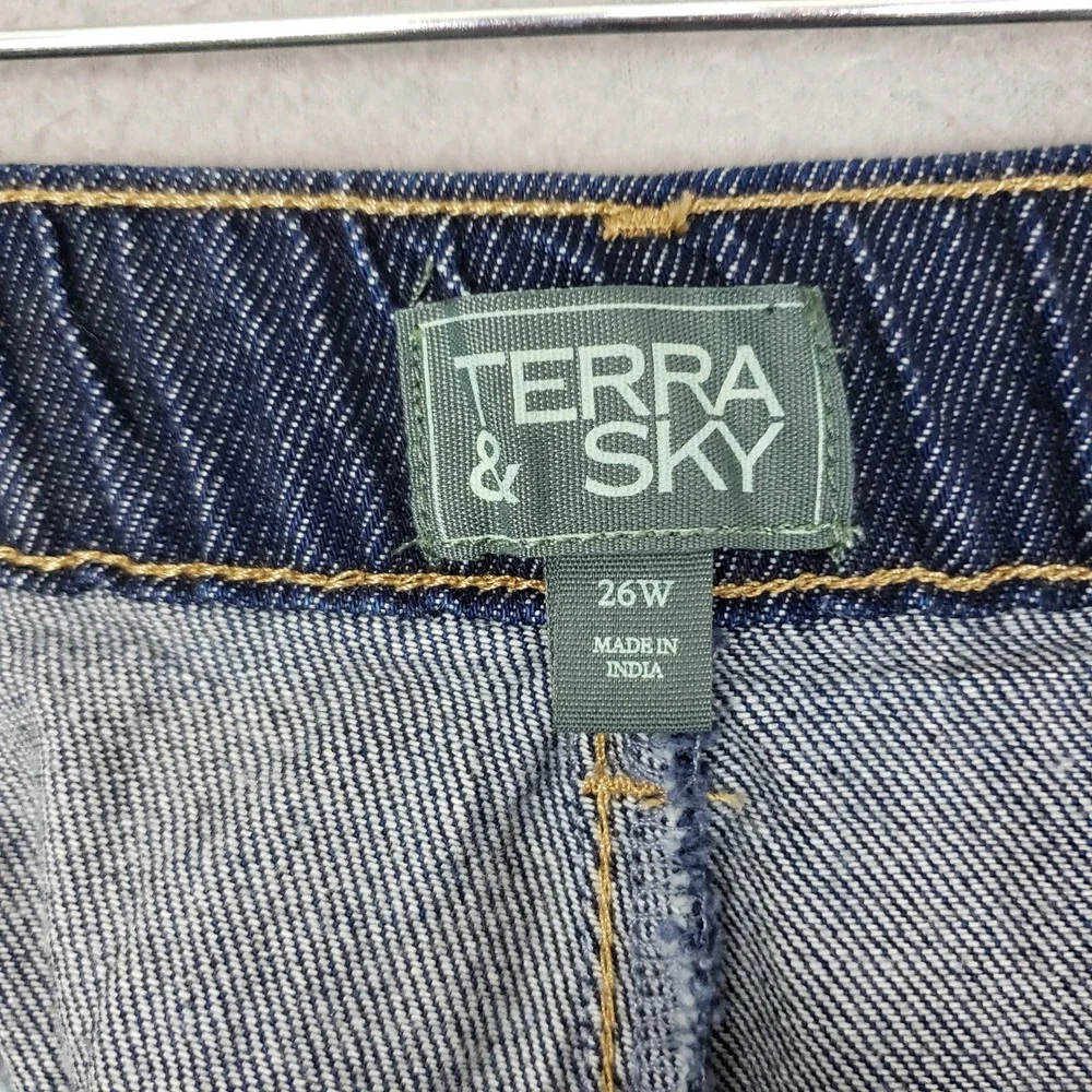 Terra & Sky Stretch Waisy Drapey Shorts Dark Wash Denim Casual Comfortable 26W